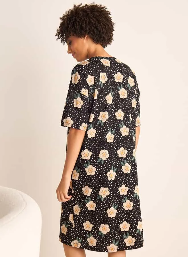 Splash FAV Floral Print Sleepshirt with Button Closure and Short Sleeves
