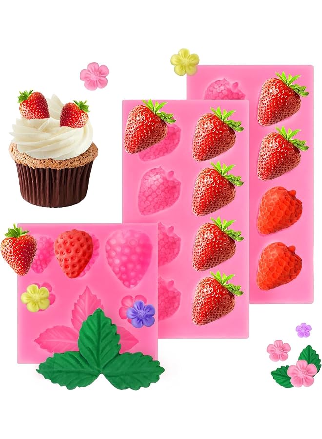 3 Piece Strawberry Molds, DIY Silicone Fruit Gummies Molds for Cupcakes, Topper Decoration