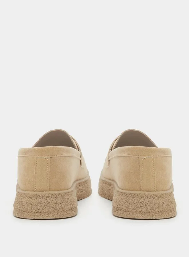 Styli Platform Sole Faux Suede Slip On Loafers