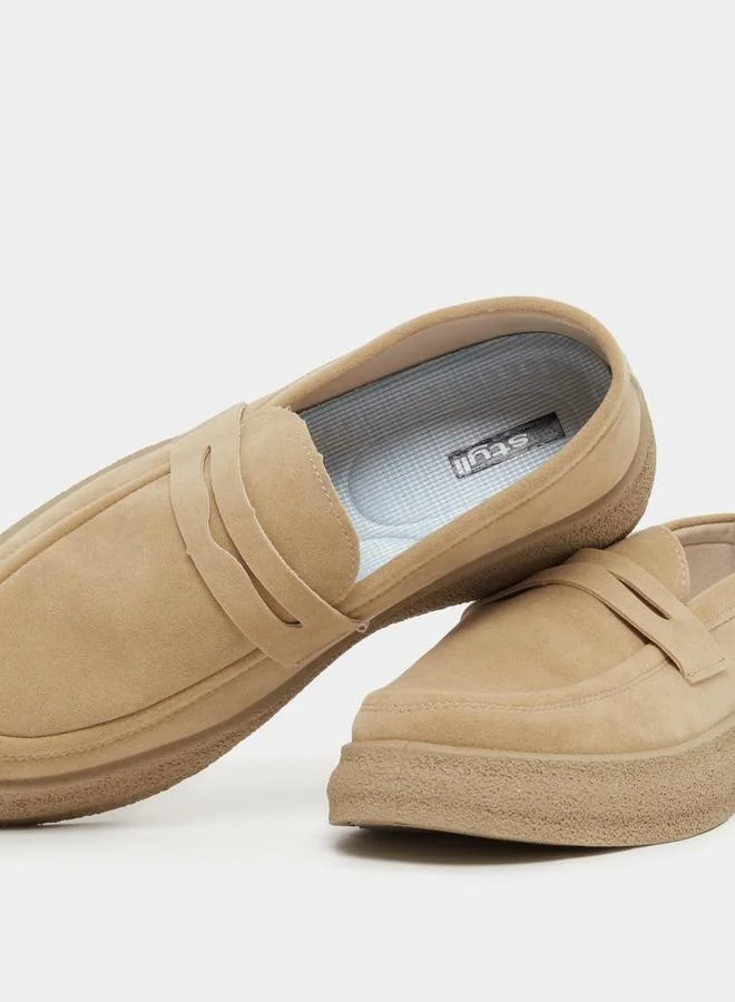 Styli Platform Sole Faux Suede Slip On Loafers