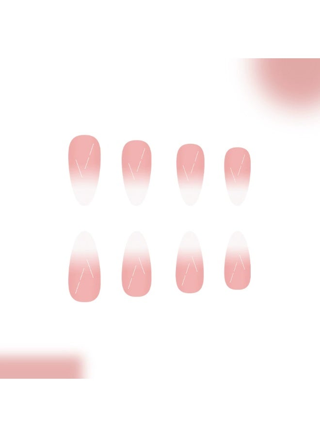 Goolsky Medium Drop-shaped Press-on Nails with Pink Gradient French for Pure Charm - Image 2