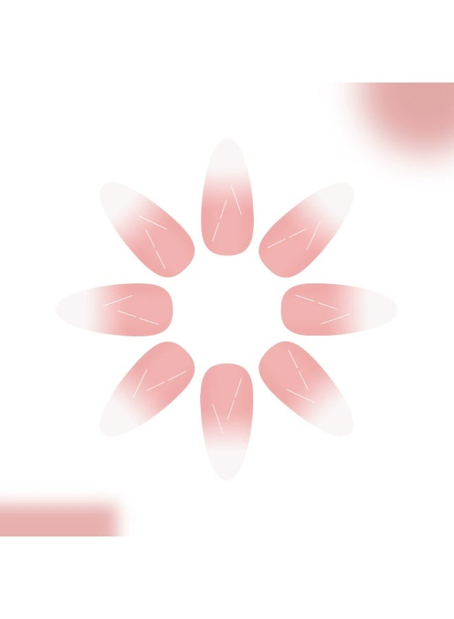 Goolsky Medium Drop-shaped Press-on Nails with Pink Gradient French for Pure Charm - Image 4
