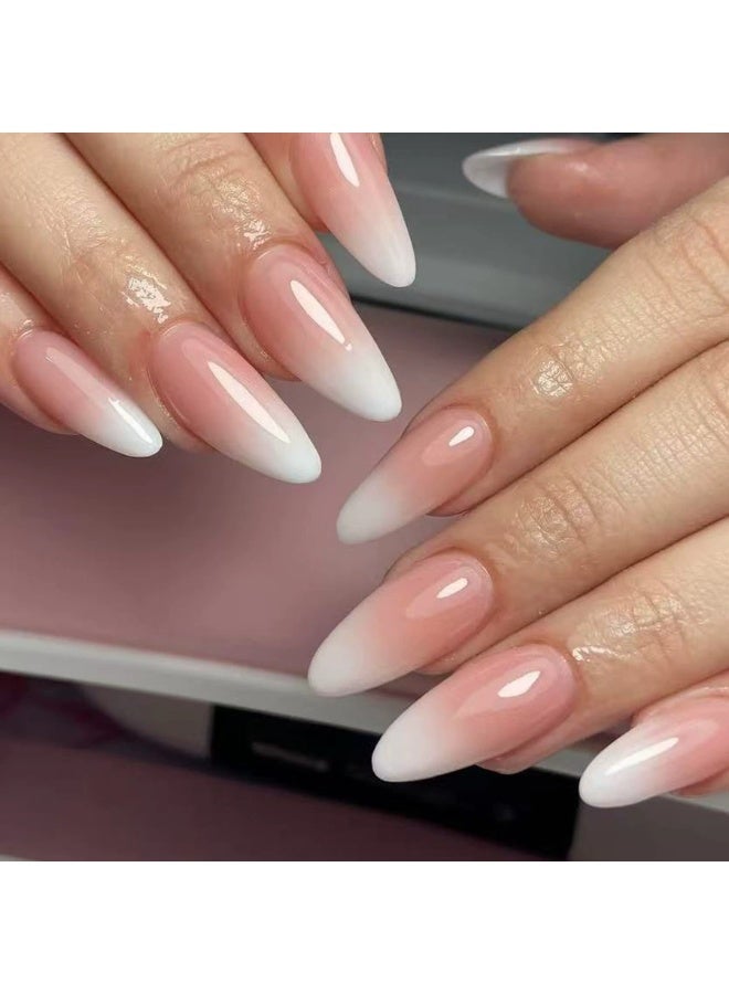 Goolsky Medium Drop-shaped Press-on Nails with Pink Gradient French for Pure Charm - Image 3