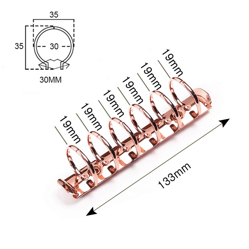 Moterm 2 Pieces 6-Hole Ring Binder Mechanisms Replacement Kit for Binder Planners (A7 Size, Rose Gold Color, 30mm) - Image 2