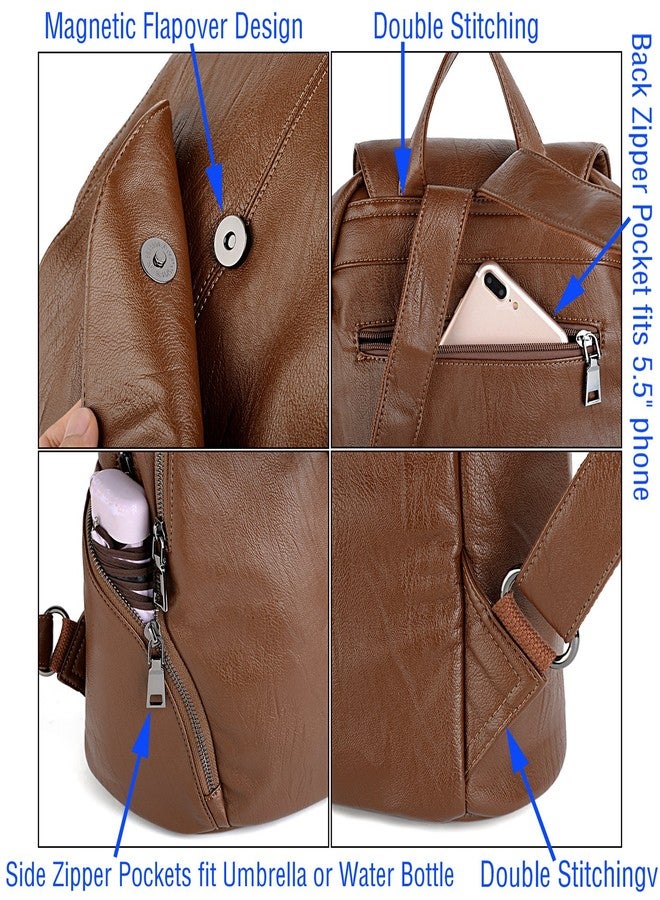 UTO Women Backpack Purse PU Washed Leather Large Capacity Ladies Rucksack Shoulder Bag 231 Brown - Image 4