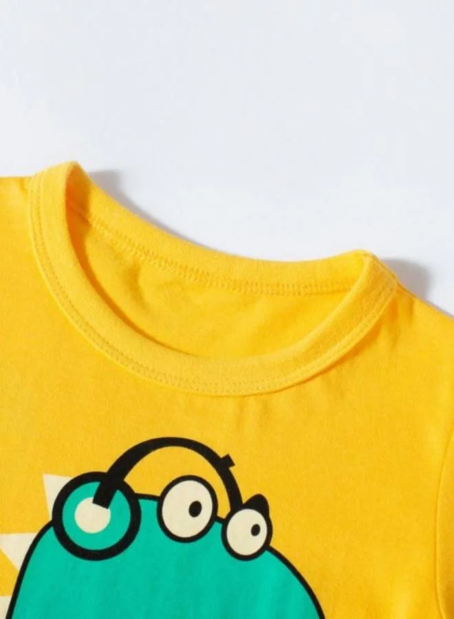 يونيكي Yellow Printed Short Sleeve Crew Neck T-Shirt