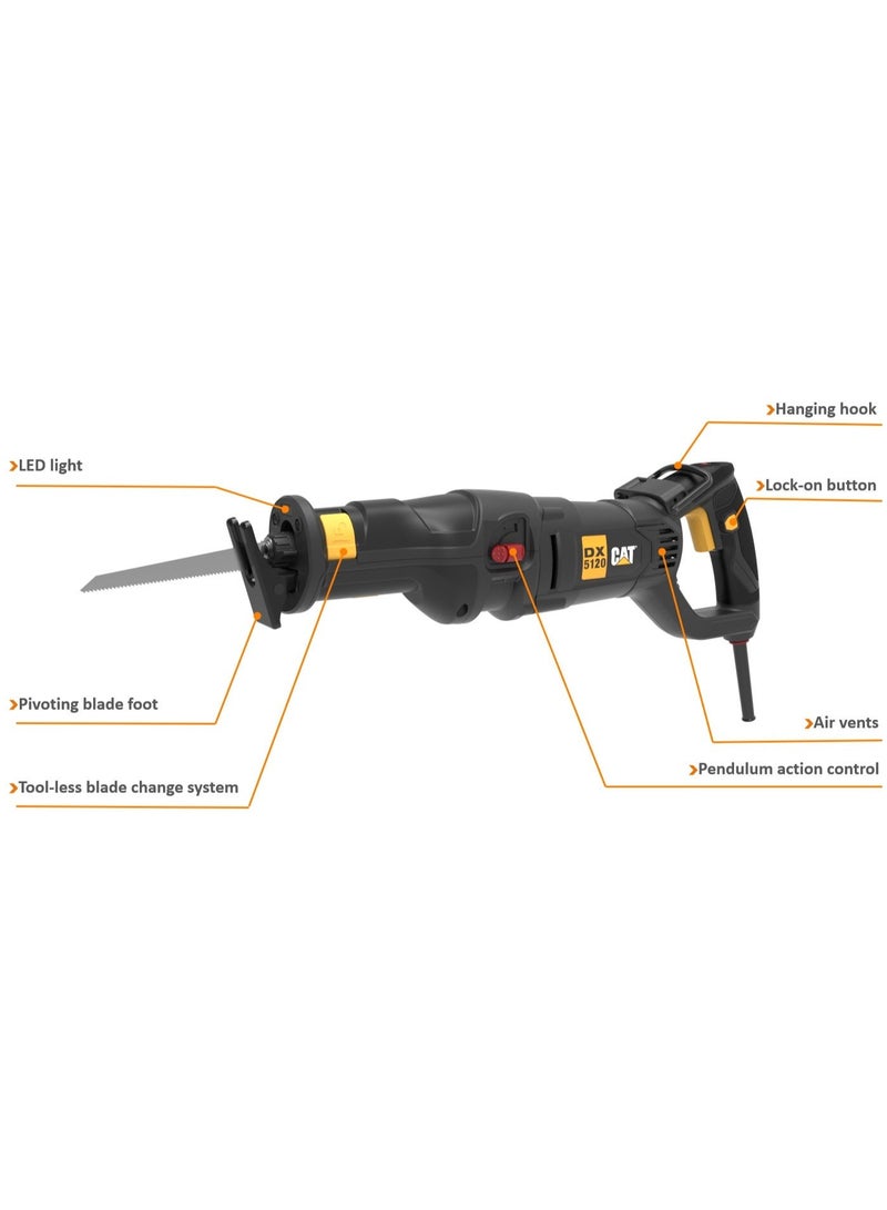 CATERPILLAR CAT DX5120 1200W Reciprocating Saw – 30mm Stroke, Variable Speed, Tool-Free Blade Change, Heavy Duty Cutting - Image 3