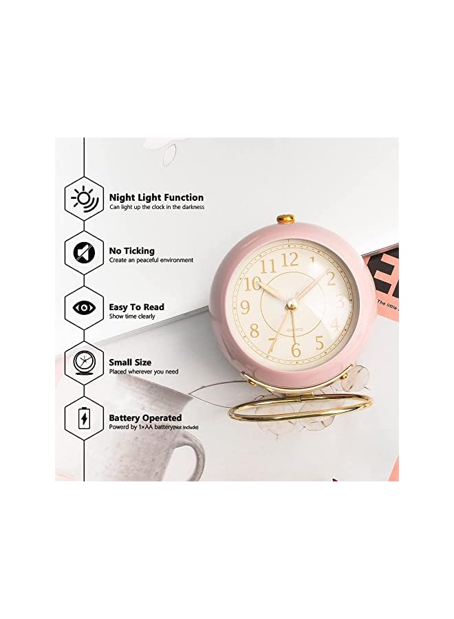 Raxoom Alarm Clock with Light, Silent No Ticking, Small Table Clock for Bedside/Bedroom/Living Room/Office/Travel/Kids/Room Decor Aesthetic Vintage - Image 2