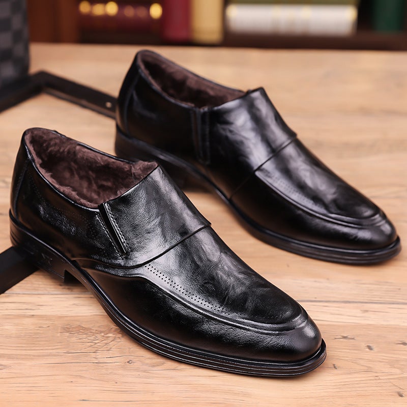Men'S Shoes Autumn New British Business Casual Leather Shoes Trendy Four-Season Pointed Loafers Slip-On - Image 1
