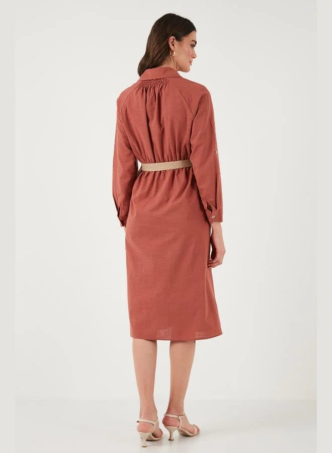 Lela  Lela Cotton Regular Fit Belted Midi Length Shirt Dress Women's DRESS 67810301 for Women | Best Price UAE