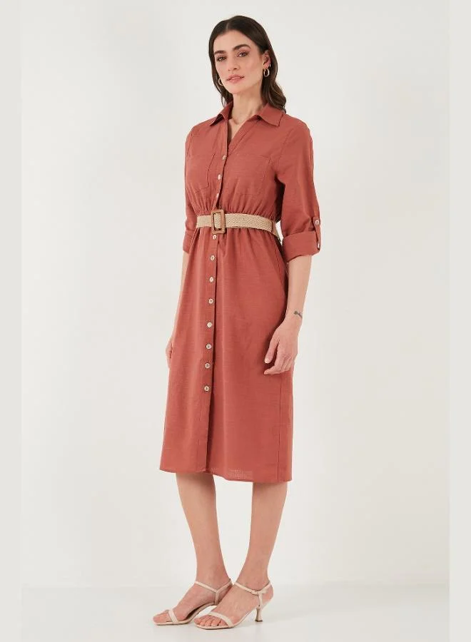 Lela  Lela Cotton Regular Fit Belted Midi Length Shirt Dress Women's DRESS 67810301 for Women | Best Price UAE