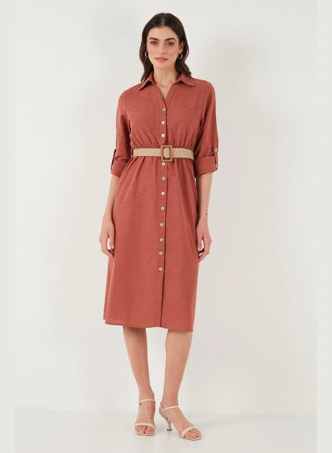 Lela  Lela Cotton Regular Fit Belted Midi Length Shirt Dress Women's DRESS 67810301 for Women | Best Price UAE