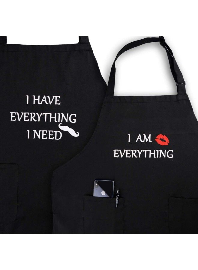 YIKA Apron Couples Yika Cooking Kitchen Aprons Set: Waterproof Apron For Women Men With Adjustable Neck Strap With Extra Long Ties 2 Pockets (Black)  - Image 2