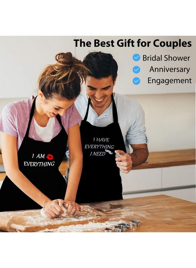 YIKA Apron Couples Yika Cooking Kitchen Aprons Set: Waterproof Apron For Women Men With Adjustable Neck Strap With Extra Long Ties 2 Pockets (Black)  - Image 3