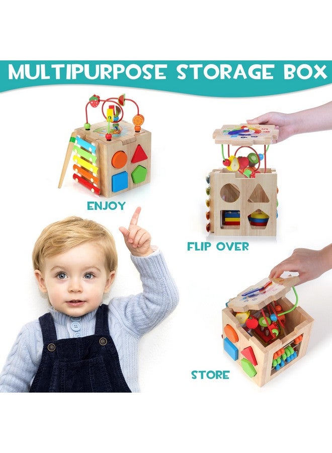 HELLOWOOD Wooden Activity Cube, 8-in-1 Montessori Toys for 1+ Year Old Boys & Girls, Educational Learning Toys for Toddlers Age 1-2, 1st Birthday Gift | Bonus Sorting & Stacking Board - Image 3