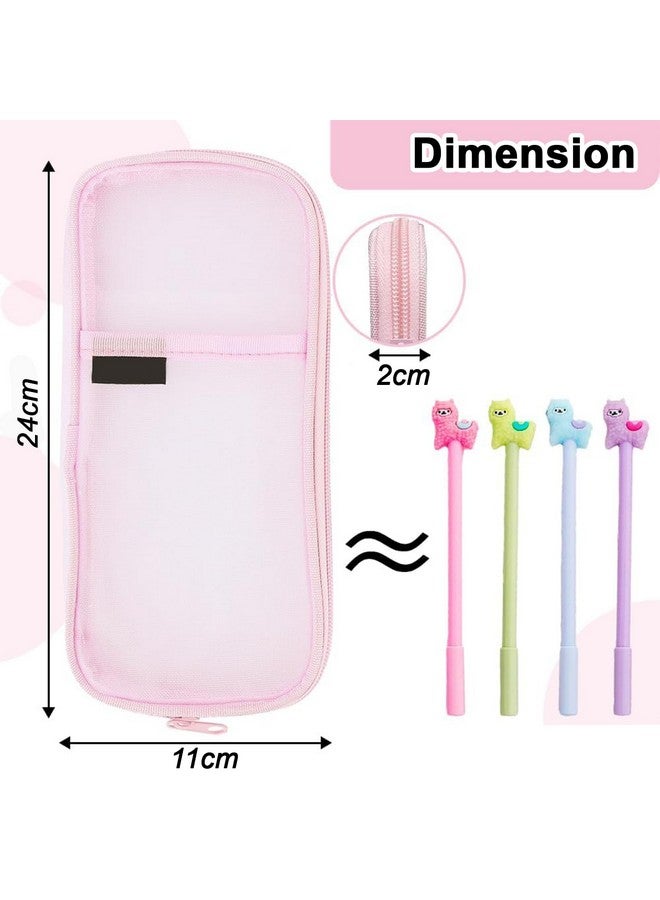 فنبلاست حافظة أقلام FunBlast، حقيبة أقلام شفافة مزودة بسحاب للإغلاق، حقيبة مكياج شفافة محمولة، حقيبة أقلام كبيرة السعة، حقيبة قرطاسية للطلاب والفتيات والمكاتب والبالغين (وردي) - Image 2