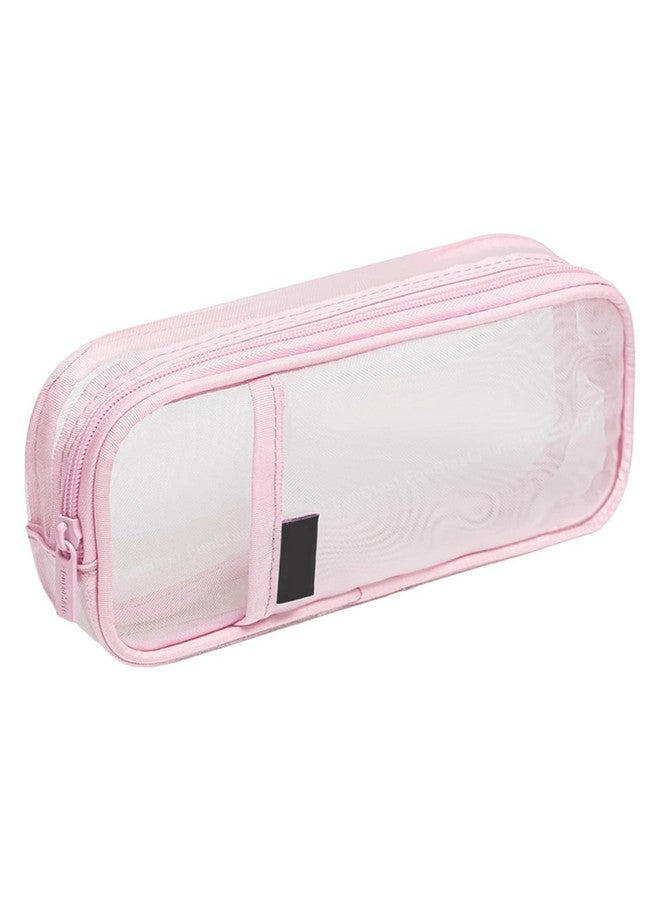 فنبلاست حافظة أقلام FunBlast، حقيبة أقلام شفافة مزودة بسحاب للإغلاق، حقيبة مكياج شفافة محمولة، حقيبة أقلام كبيرة السعة، حقيبة قرطاسية للطلاب والفتيات والمكاتب والبالغين (وردي) - Image 1