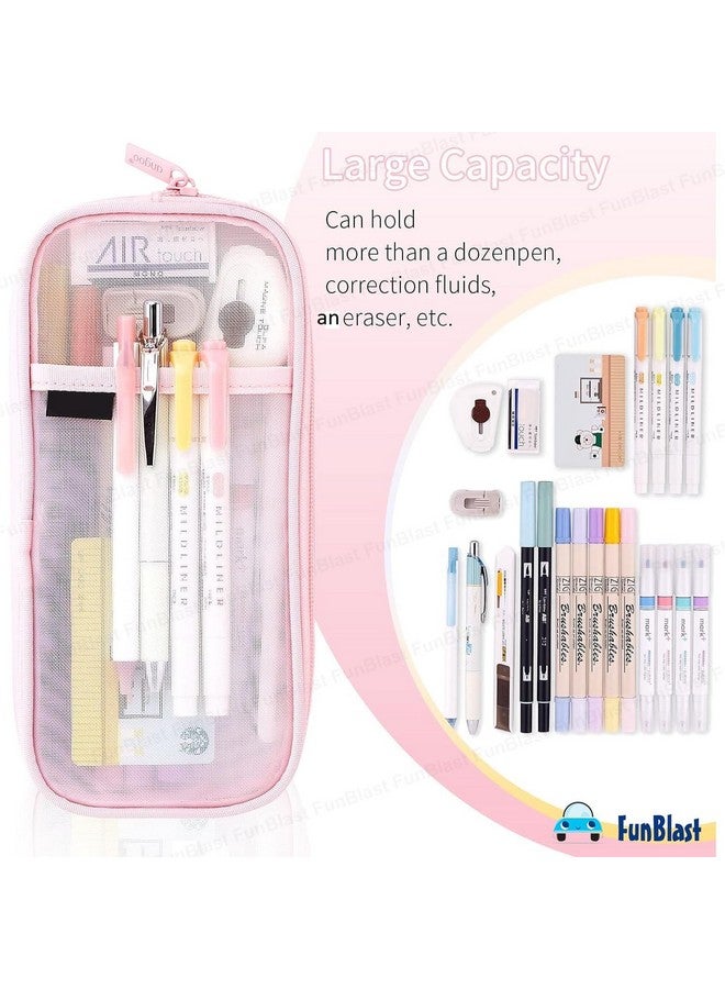 فنبلاست حافظة أقلام FunBlast، حقيبة أقلام شفافة مزودة بسحاب للإغلاق، حقيبة مكياج شفافة محمولة، حقيبة أقلام كبيرة السعة، حقيبة قرطاسية للطلاب والفتيات والمكاتب والبالغين (وردي) - Image 4