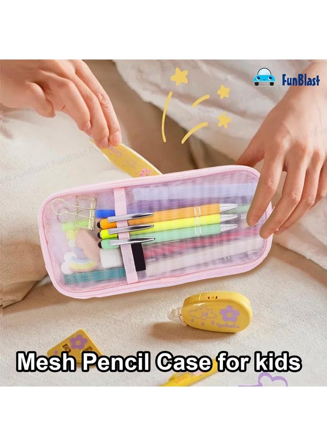 فنبلاست حافظة أقلام FunBlast، حقيبة أقلام شفافة مزودة بسحاب للإغلاق، حقيبة مكياج شفافة محمولة، حقيبة أقلام كبيرة السعة، حقيبة قرطاسية للطلاب والفتيات والمكاتب والبالغين (وردي) - Image 5