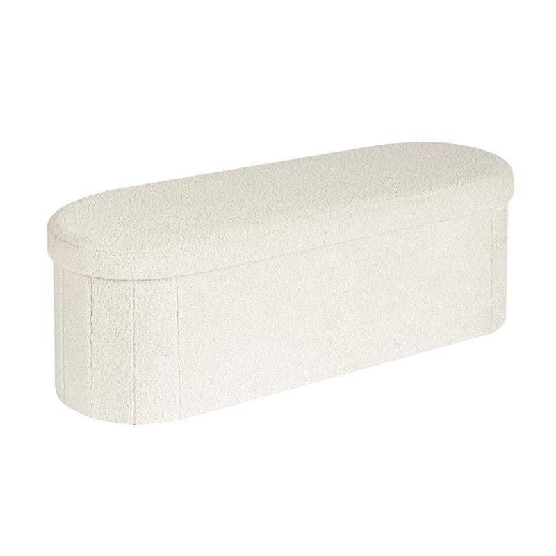 PINPLUS Storage Ottoman Bench Tufted Oval Ottomans Bench Foot Rest Toy Chest Box Velvet Bench with Storage 43x15x15 White