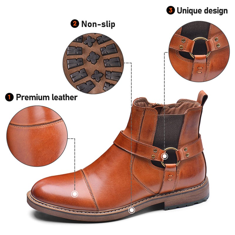 Arkbird Chelsea Ankle Boots, Leather Lined Oxfords for Men with Zipper Brown 11 - Image 5