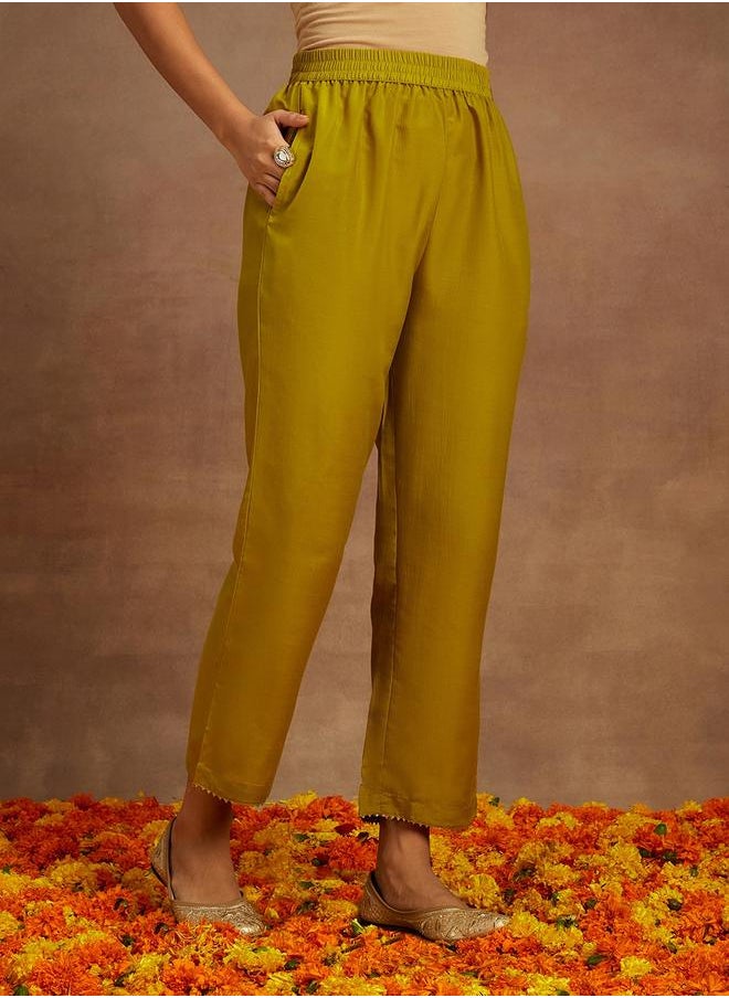 Libas - Silk Lace Detail Kurta and Solid Trousers with Dupatta Set by Styli - Image 1