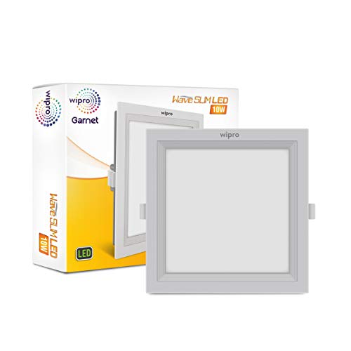 wipro Garnet 10W Square Led Wave Panel Light for Ceiling|Cool White Light(6000K)|Ultra-Slim Design|Recessed Down Light for False Ceiling|Pop Ceiling Light|Cutout - 125X125Mm|Pack of 1, - Image 1