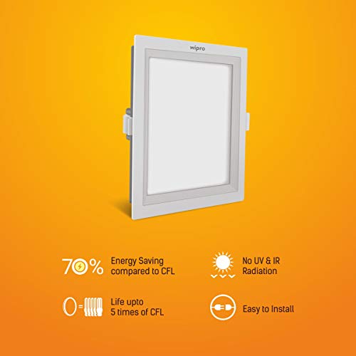 wipro Garnet 10W Square Led Wave Panel Light for Ceiling|Cool White Light(6000K)|Ultra-Slim Design|Recessed Down Light for False Ceiling|Pop Ceiling Light|Cutout - 125X125Mm|Pack of 1, - Image 2