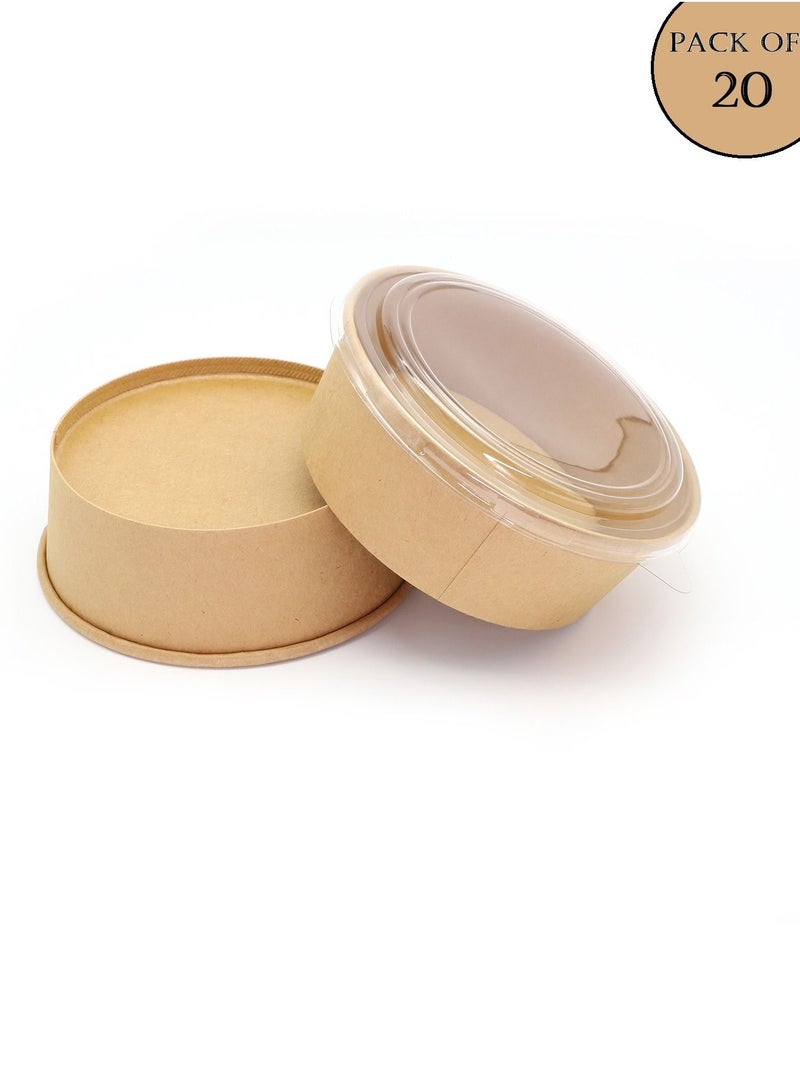 ProdelPak Round Paper Bowl Brown With PET Lid Pack Of 20 - Image 1
