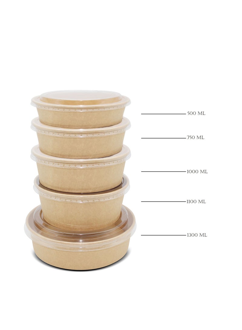 ProdelPak Round Paper Bowl Brown With PET Lid Pack Of 20 - Image 2