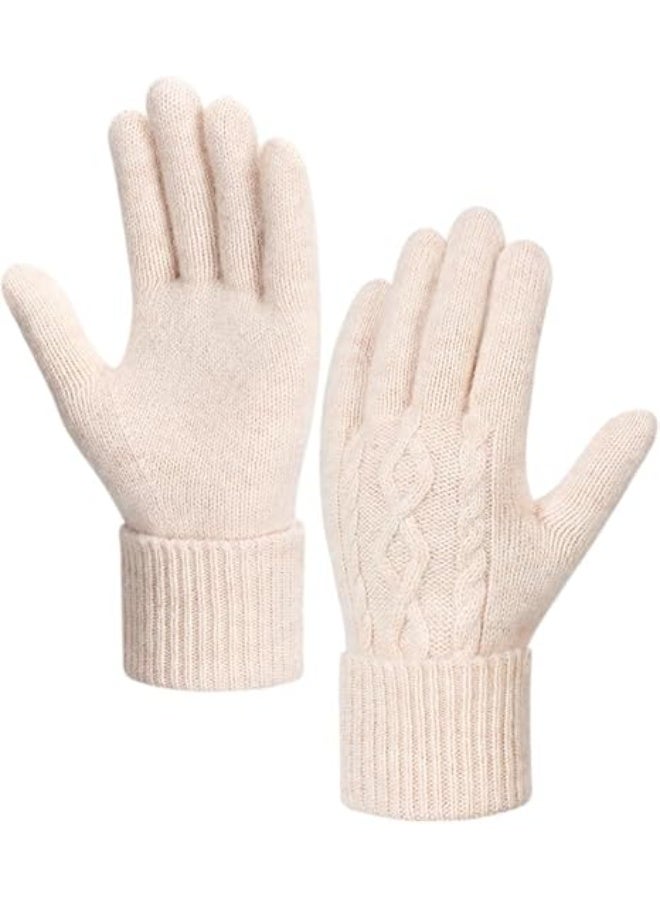 Winter Gloves for Women Cozy Thick Knitted Gloves & Mittens Warm Soft Lining Cold Winter Warm Mittens for Women,Off White, One Size - Image 1
