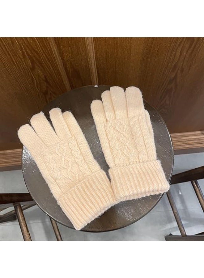 Winter Gloves for Women Cozy Thick Knitted Gloves & Mittens Warm Soft Lining Cold Winter Warm Mittens for Women,Off White, One Size - Image 2