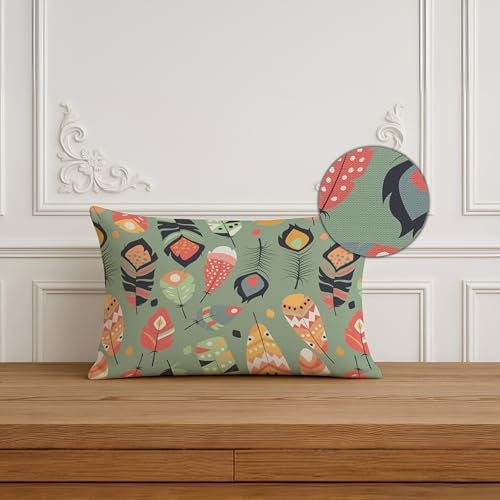 BRICK HOME Set of 2 Polycotton Printed Cushion Covers 12x18 Inches | Feather & Typography Design | Pastel Peach, Green & Multicolor | Soft Decorative Pillow Covers for Sofa, Couch & Living Room - Image 3
