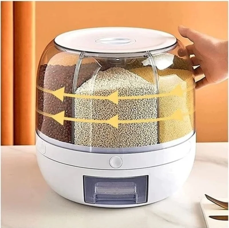 5DM Dry Food and Pulses Organizer 360° Rotatable 6 Compartments Airtight Storage Container 6 Lt.
