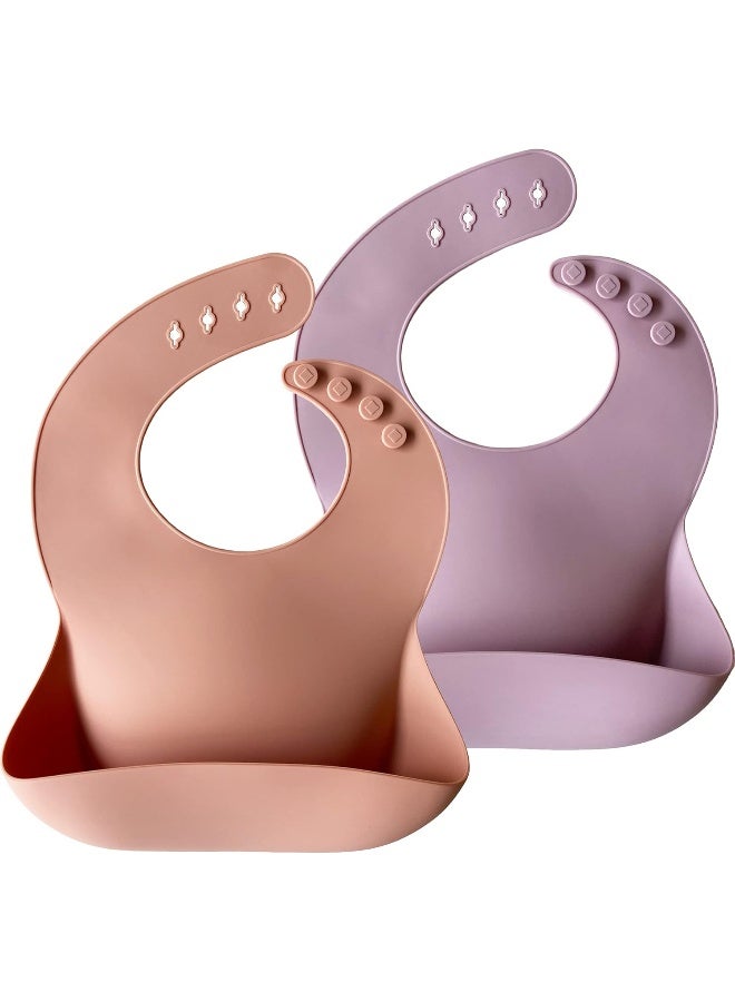 Moonkie Silicone Baby Bibs Set Of 2, BPA Free Soft Adjustable Fit Waterproof Feeding Bibs for Babies and Toddlers(Muted/Pale Mauve) - Image 1
