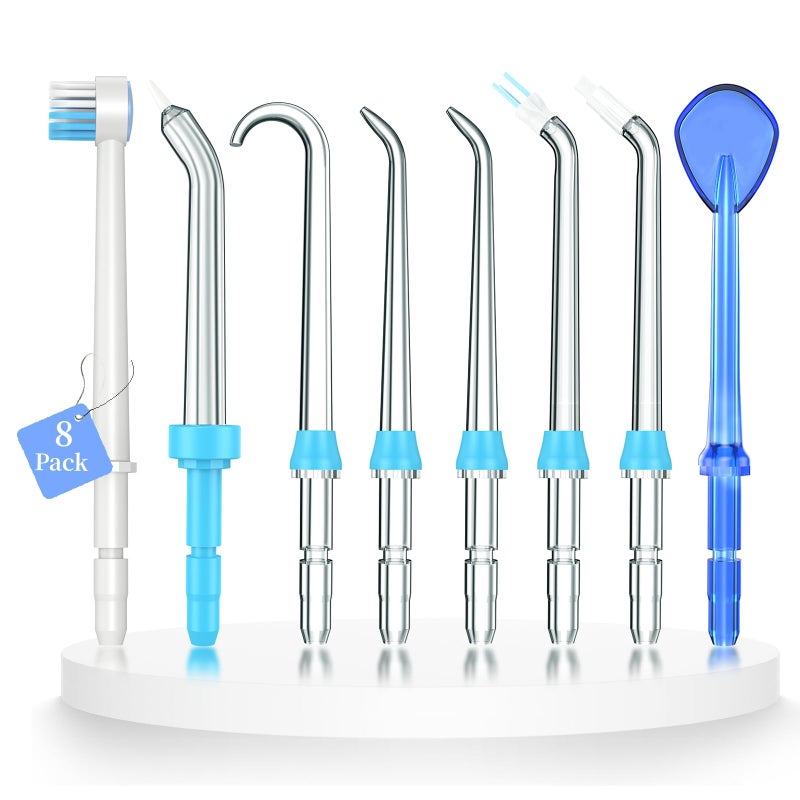 WEQNNM Replacement Tips for Waterpik Water Flosser,Replacement Classic Jet Tips Compatible with Waterpik Oral Irrigator,Replacement Brush Heads for Waterpik,8 Pcs Replacement Parts for Waterpik - Image 1