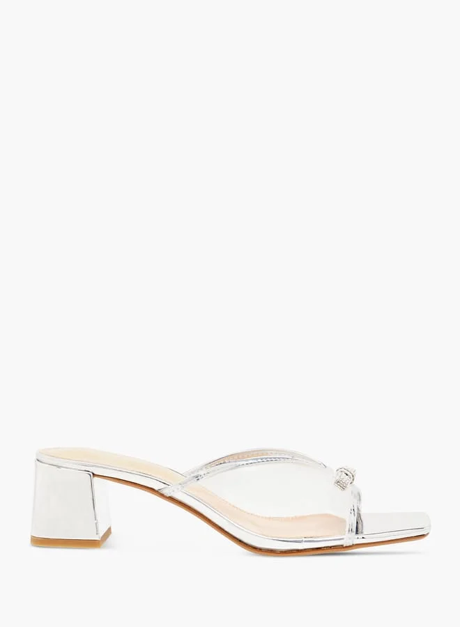 Womens Embellished Slip-On Sandals With Block Heels