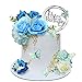 BANBALLON 19 PCS Flower Cake Toppers Butterfly Happy Birthday Cake Decorations with Artificial Blue Rose Flowers Eucalyptus Butterflies for Party Wedding Baby Shower Supplies Blue - Image 3