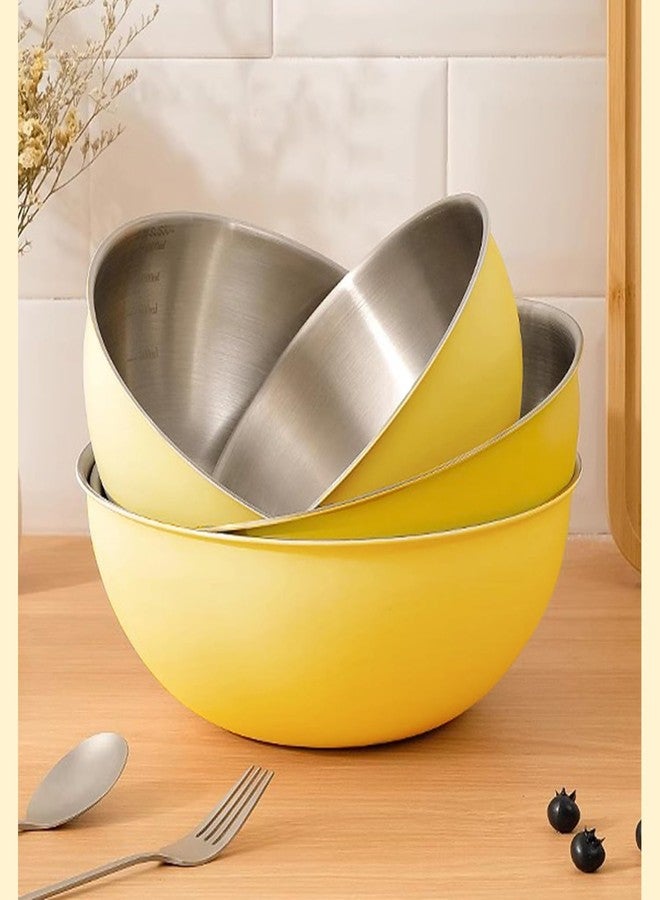 EHERDM Stainless Steel Mixing Bowls and Colander Set Mixing Bowls with Scale Salad Bowl with Colander Fine Mesh Strainer Basket Baking Bowl Set Cooking Scale Bowl for Kitchen Decoration Yellow - Image 4