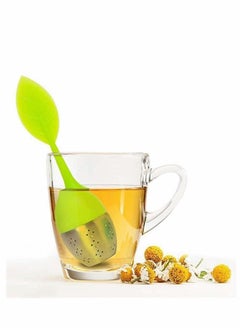 Tea Leaf Infuser,Long Leaf Shape Handle-Stainless Steel Strainer Tea Drip Tray Included Loose Tea Infuser Silicone Kitchen Long Leaf Shape Handle for Tea Cups, Mugs and Teapots, Green