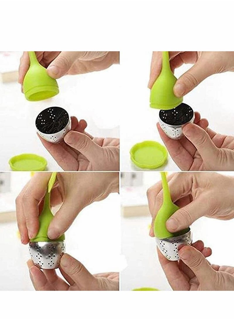 Generic - Tea Leaf Infuser,Long Leaf Shape Handle-Stainless Steel Strainer Tea Drip Tray Included Loose Tea Infuser Silicone Kitchen Long Leaf Shape Handle for Tea Cups, Mugs and Teapots, Green - Image 1