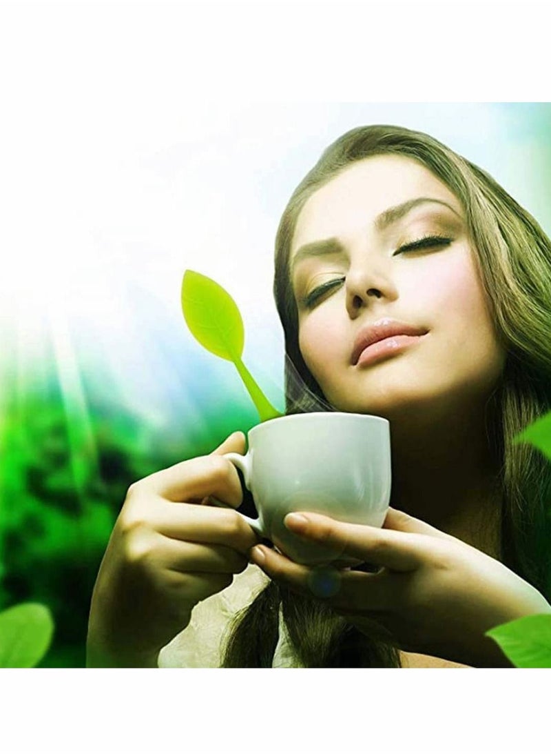 Generic - Tea Leaf Infuser,Long Leaf Shape Handle-Stainless Steel Strainer Tea Drip Tray Included Loose Tea Infuser Silicone Kitchen Long Leaf Shape Handle for Tea Cups, Mugs and Teapots, Green - Image 1