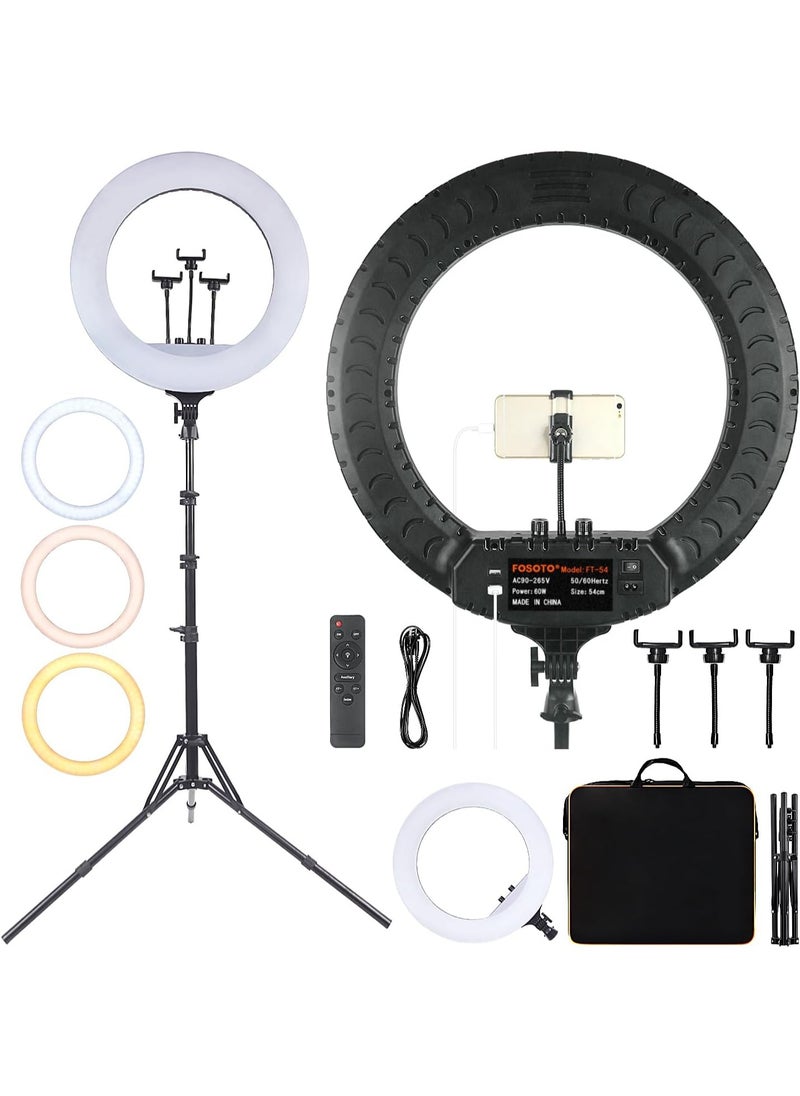 LIGHT 21 inch LED Ring with Tripod Stand, Video Ring for Selfie Photography Vlog Recording Conference Meeting Studio Portrait YouTube TikTok Makeup with Carrying Bag and Remote Control Light With Photography tripod Stand And Remote Control for tiktok snapchat youtube online streaming 21-inch Big Selfie light RL-21 with Remote Black