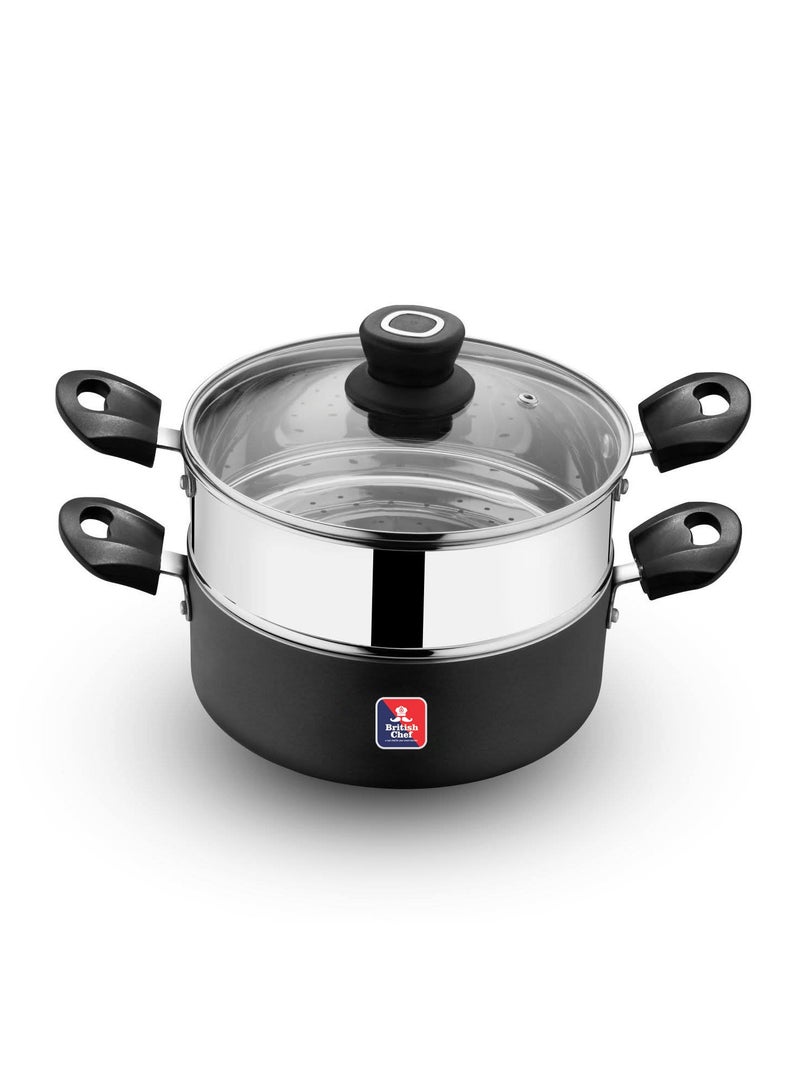 British Chef 2 in 1 Cooking Pot With Glass Lid, 20cm Multi-Purpose Steamer & Cookware | Non-Stick Base | Stainless Steel Steamer Insert | Heat-Resistant Handles | Induction & Gas Stove Compatible - Image 4