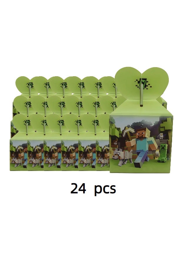 24 Pack Minecraft Candy Boxes, Stylish Game Themed Party Favor Boxes with Sturdy Handle, Foldable Paper Gift Boxes for Sweets, Chocolate & Small Gifts, Perfect for Birthday, Baby Shower, Eid and Festive Party Decor