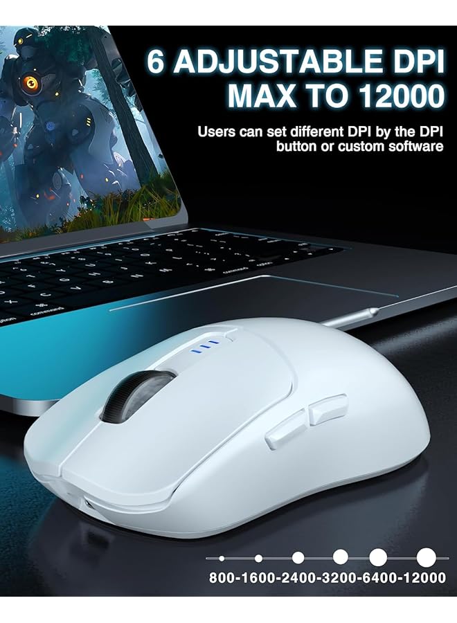 AULA Sc580 Wireless Gaming Mouse 2.4 Ghz/Usb C/Bt Wireless Gaming Mouse 12000 Dpi 6 Programmable Buttons Wireless Mouse For Pc/Mac Gamers (White) - Image 4