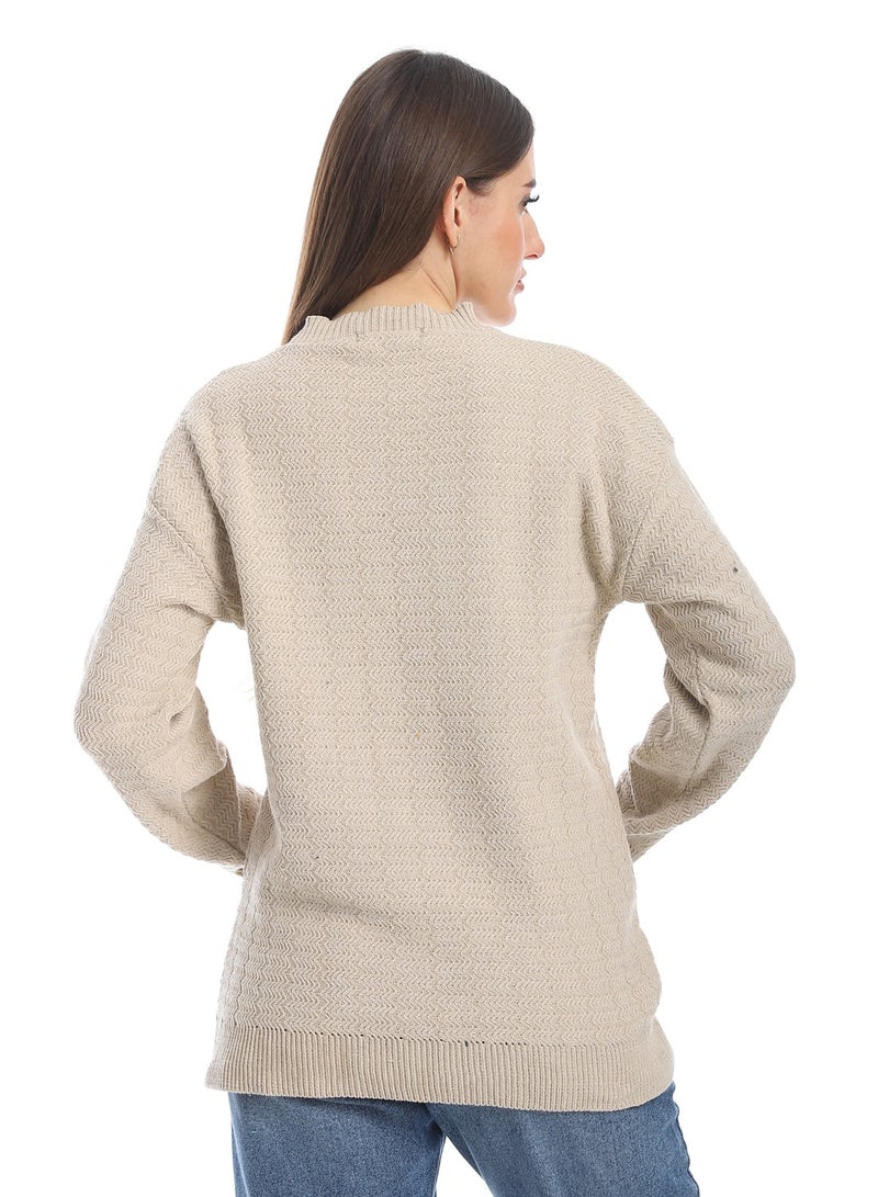 سيزار بلوفر صوف حريمي سادة برقبه دائرية  وتصميمات متعددة - Image 3