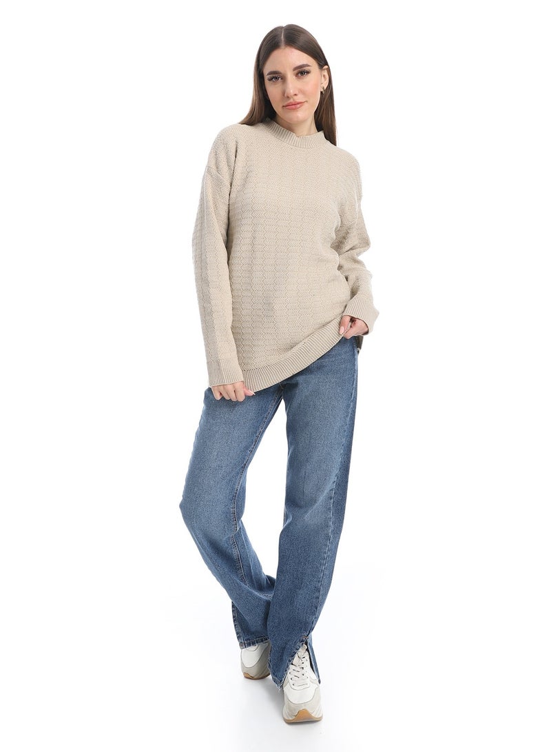 سيزار بلوفر صوف حريمي سادة برقبه دائرية  وتصميمات متعددة - Image 5