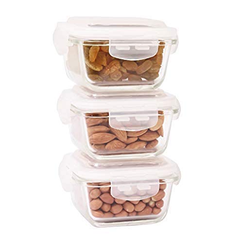 Femora Borosilicate Glass Containers for Kitchen | 1 Year Warranty | Container Boxes for Storage, Storage Box for Kitchen with Air Vent Lid, Microwave Safe Utensils, Square (Set of 3-180ml Each) - Image 1
