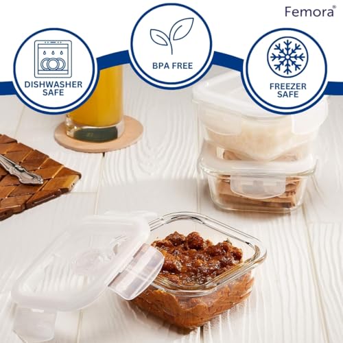 Femora Borosilicate Glass Containers for Kitchen | 1 Year Warranty | Container Boxes for Storage, Storage Box for Kitchen with Air Vent Lid, Microwave Safe Utensils, Square (Set of 3-180ml Each) - Image 5